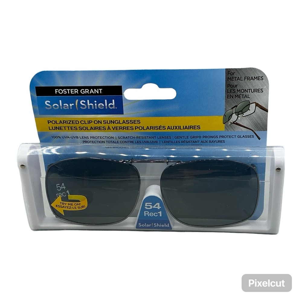 Foster Grant Solar Shield Polarized Clip On Sunglasses 54 Rec 1 Gray Metal Frame